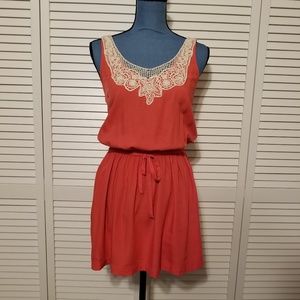 Imaginary Voyage Coral Dress with Crochet Lace
